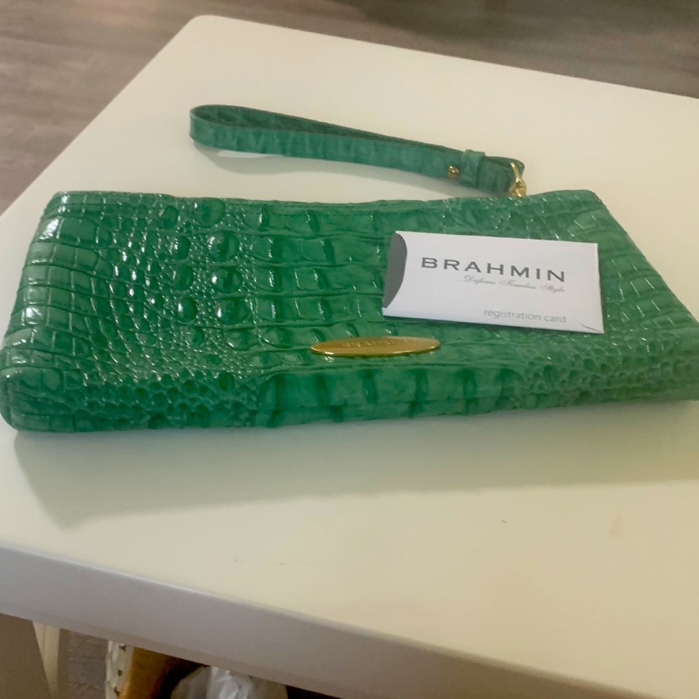 Brahmin Rosalyn Jade Melbourne leather wristlet clutch bag.
